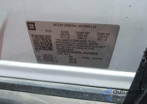 2020 Chevrolet Traverse Fwd Lt Cloth из США, поврежденный, VIN 1GNERGKW1LJ123026